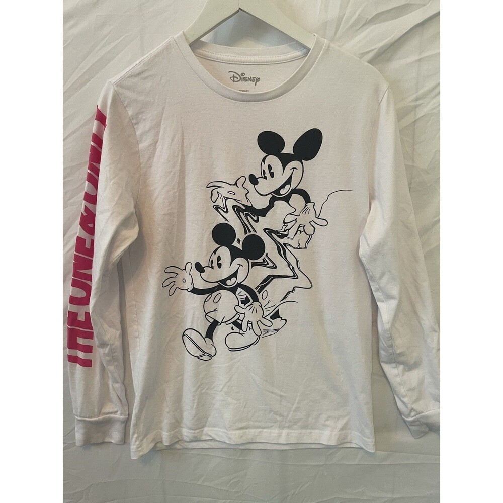 Disney Mickey Mouse Long Sleeve T-Shirt White Pink Black Graphic Adult Size S